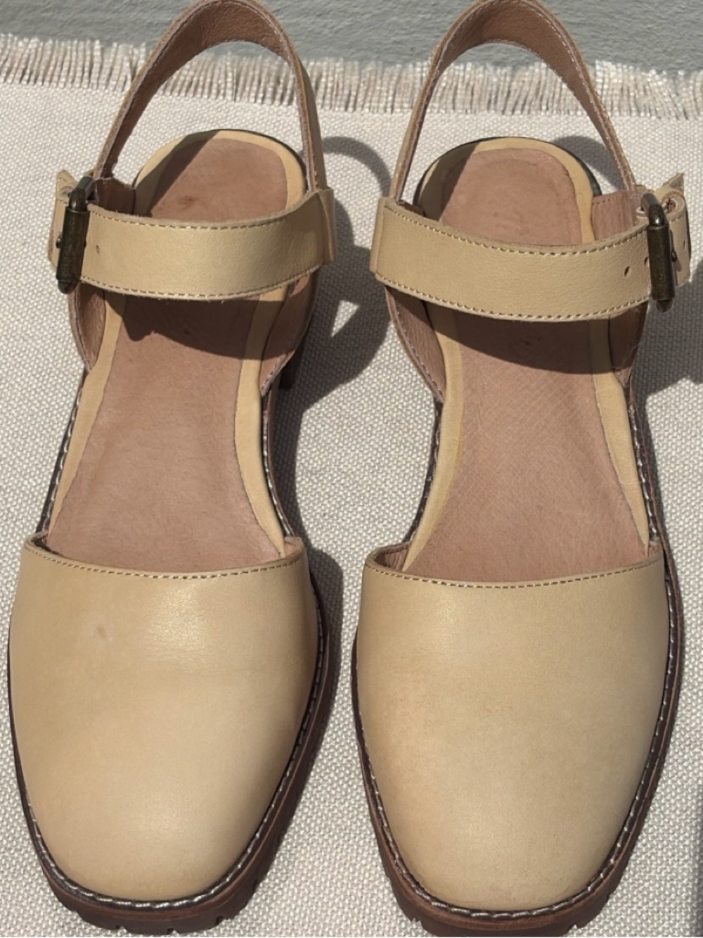 Madewell Claudie Lugsole Mary Jane Heels Beige Leather Slingback US 6.5 EUC - Picture 2 of 11